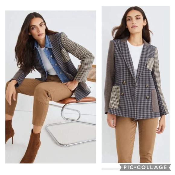 VERONICA BEARD | Faustine Dickey Houndstooth Mixed Media Jacket Blue Multi 00 - Picture 3 of 14